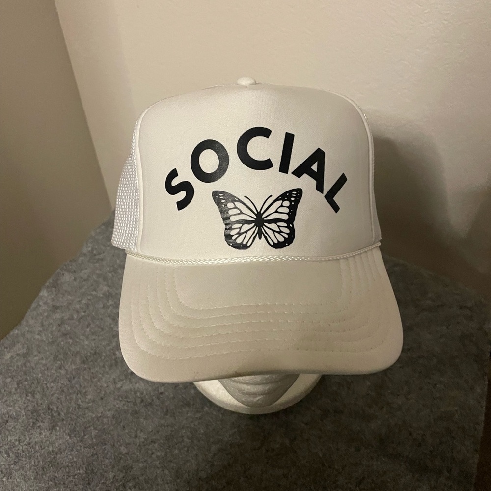 White Social Butterfly Trucker Hat